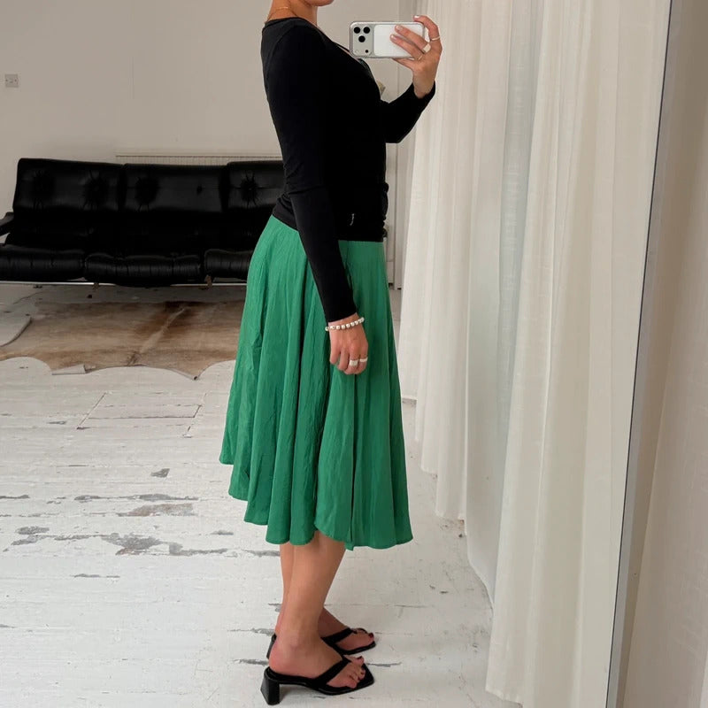 Green Silk Midi Skirt