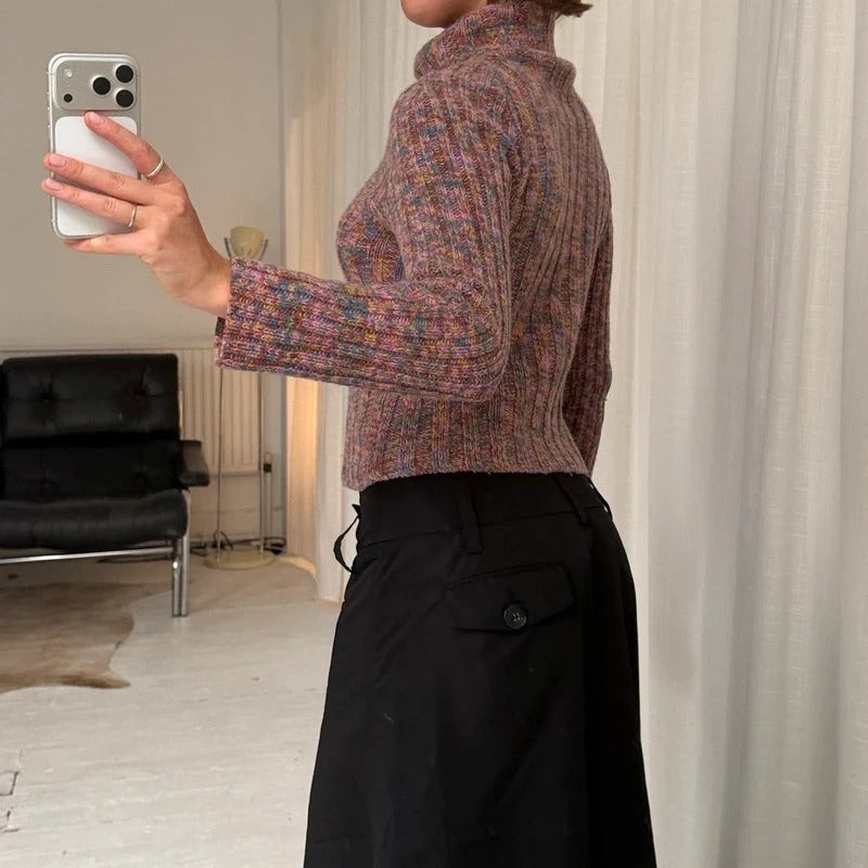 Multicolour Space Dye Wool Rollneck Jumper