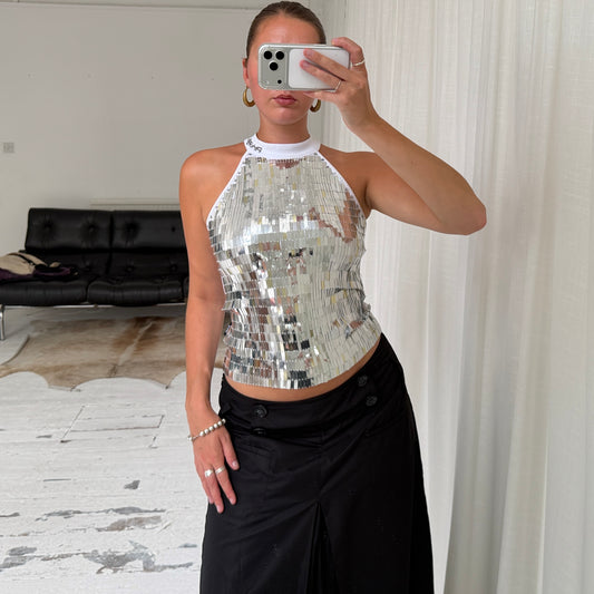 Silver Mirror Sequin Halterneck Top