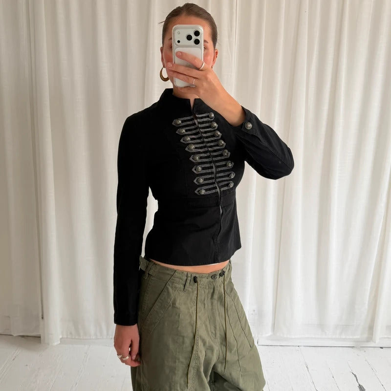 2000s Black Military Hook & Eye Jacket