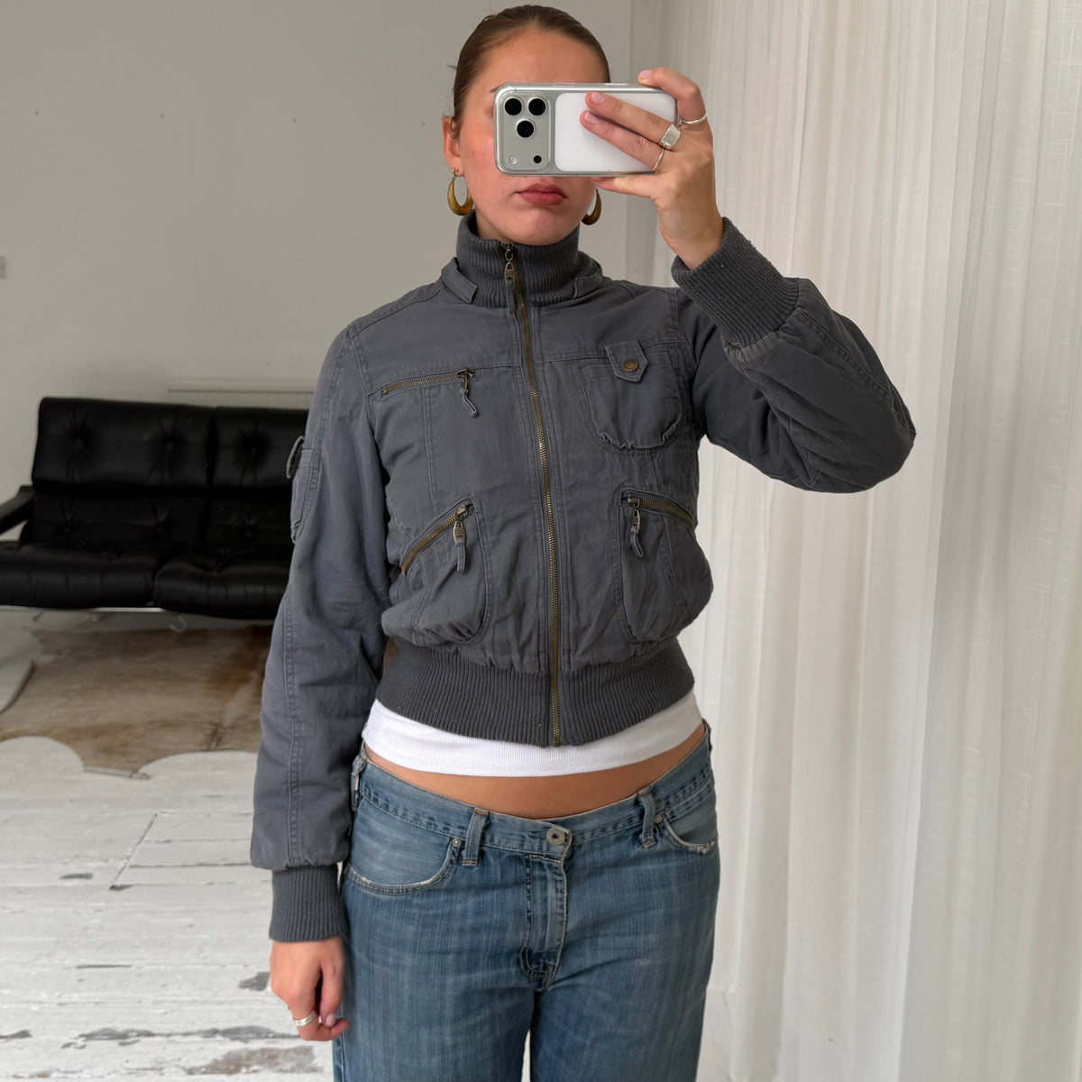 Grey Utility Bomber Jacket