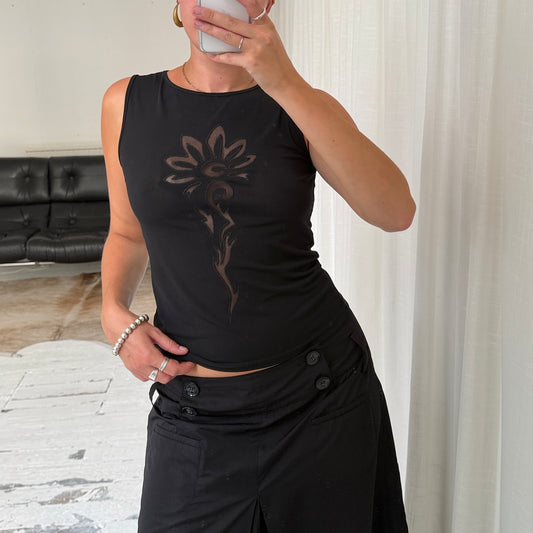 Black Mesh Cut Out Tank Top