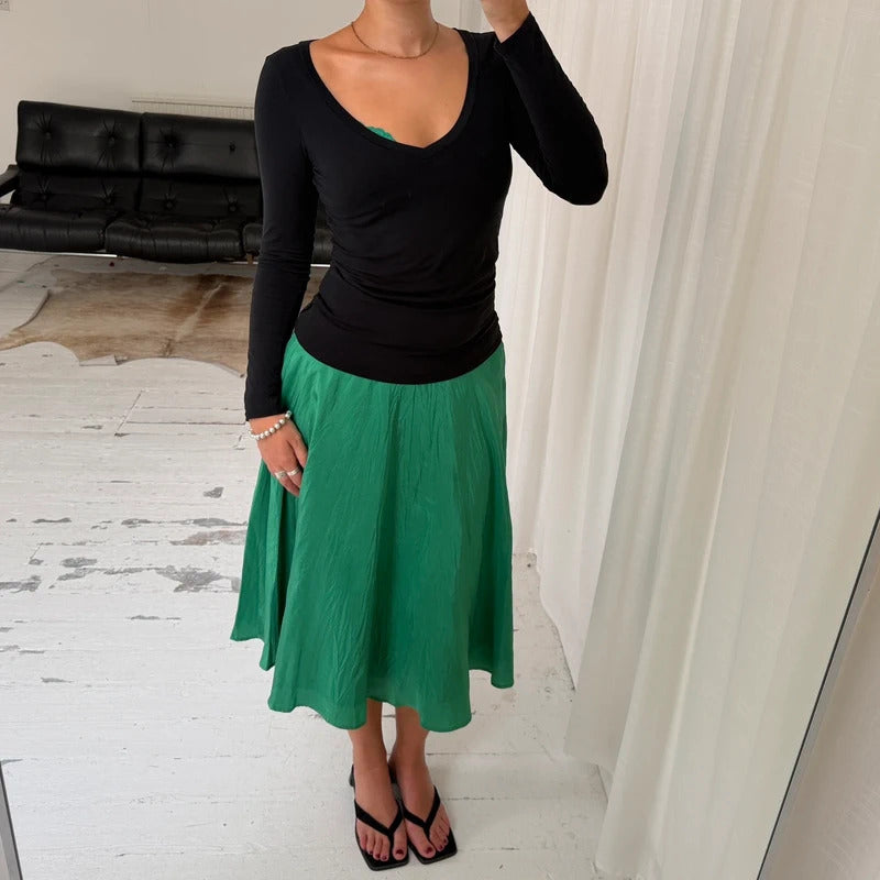 Green Silk Midi Skirt