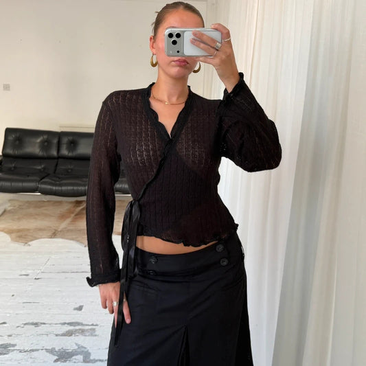 Italian Vintage Pointelle Knit Wrap Top