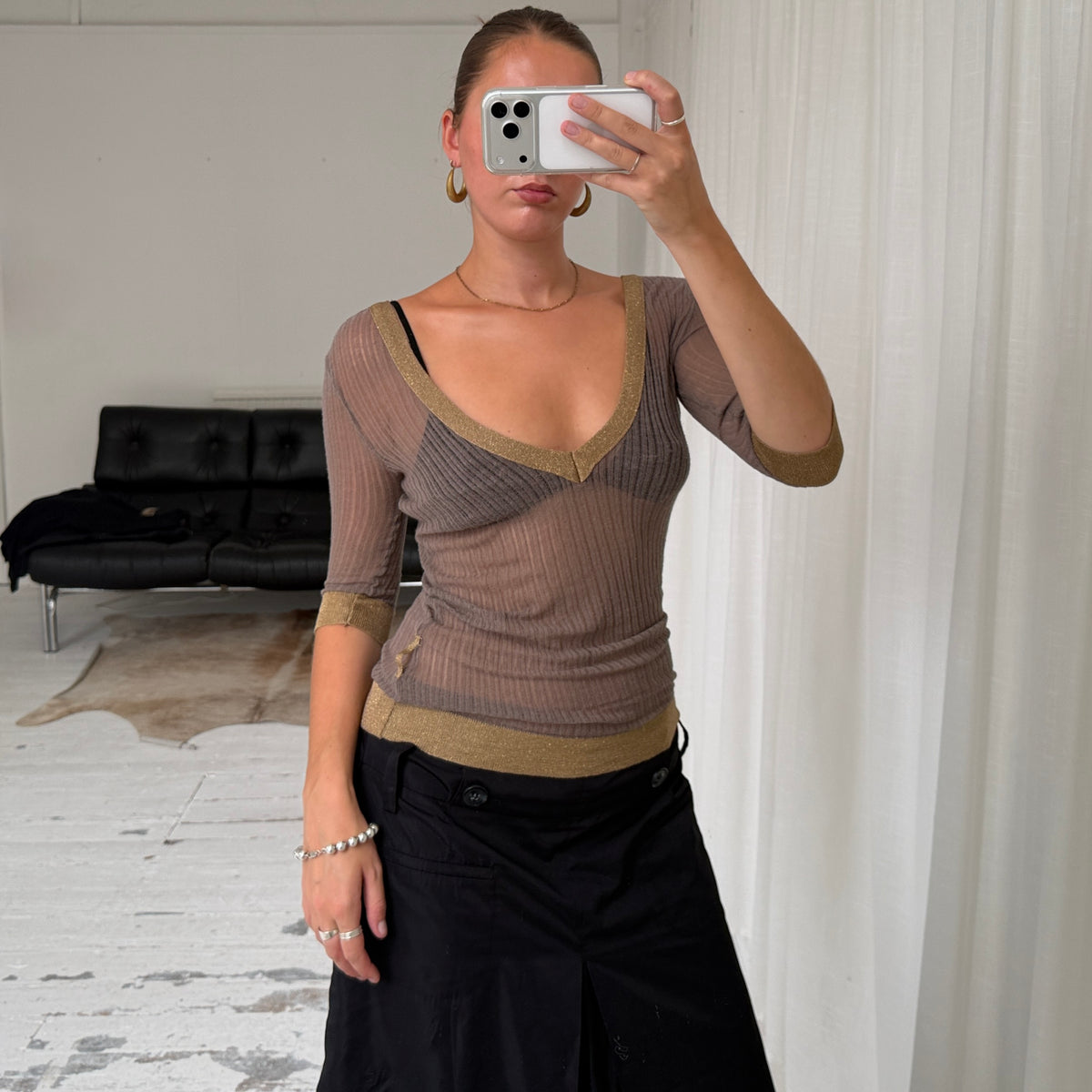 Rinascimento Fine Knit V-Neck Top