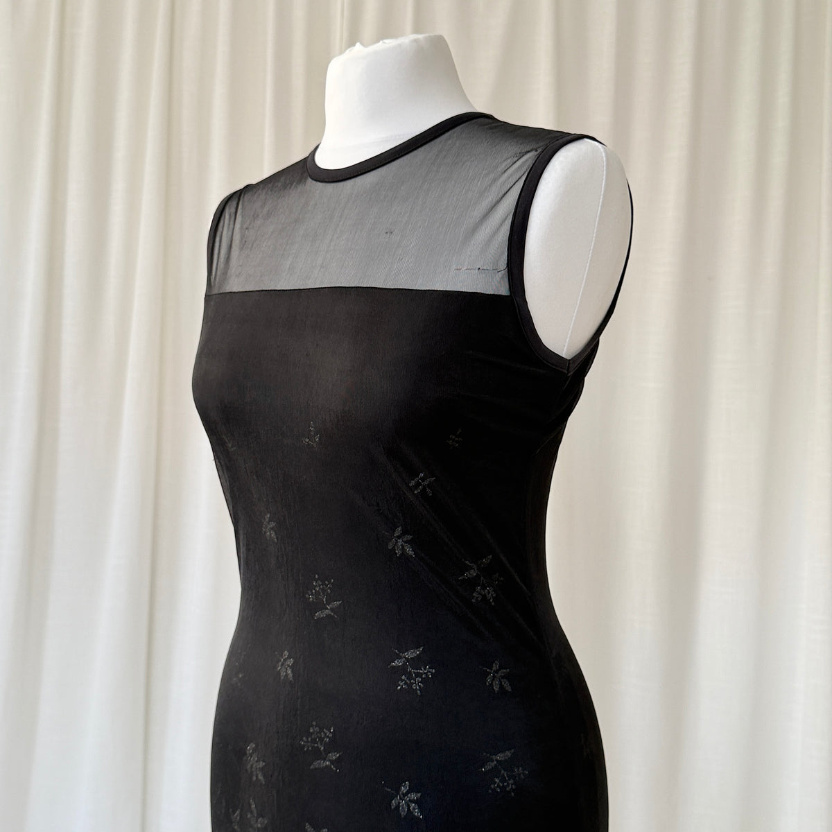 Black Mesh Overlay Mini Dress