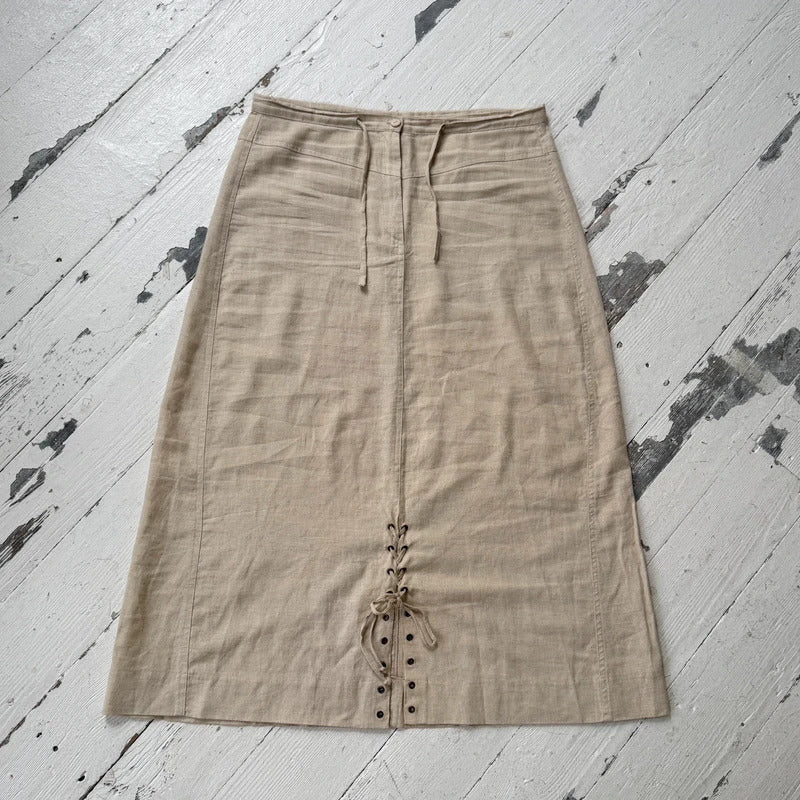 1990s Natural Linen Maxi Skirt
