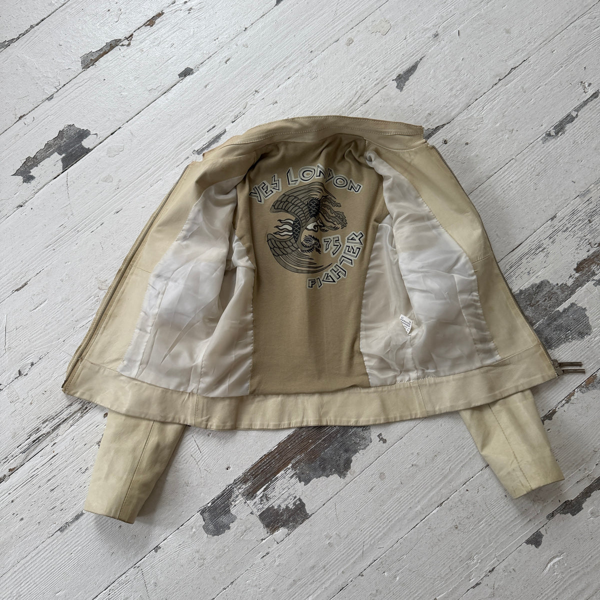 Vintage Italian Cream Leather Biker Jacket