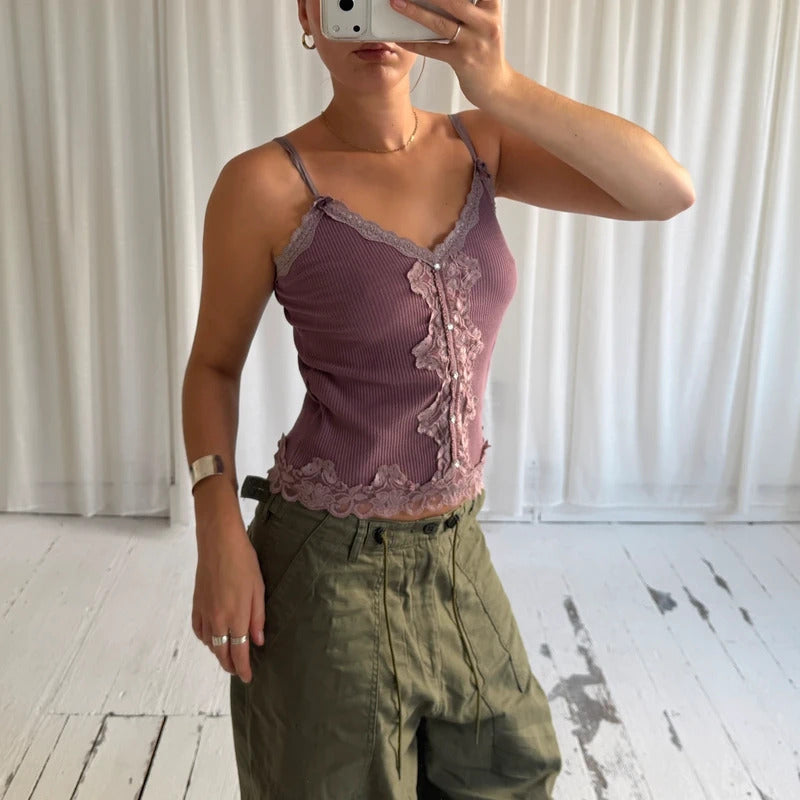 Italian Vintage Purple Lace Cami Top