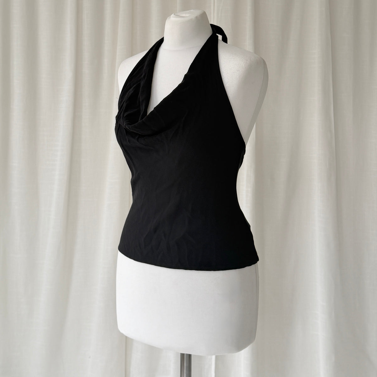 90s French Connection Black Silk Cowl Neck Top