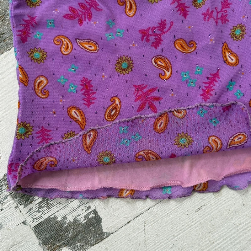 Italian Vintage Lilac Paisley Mesh Halterneck Top
