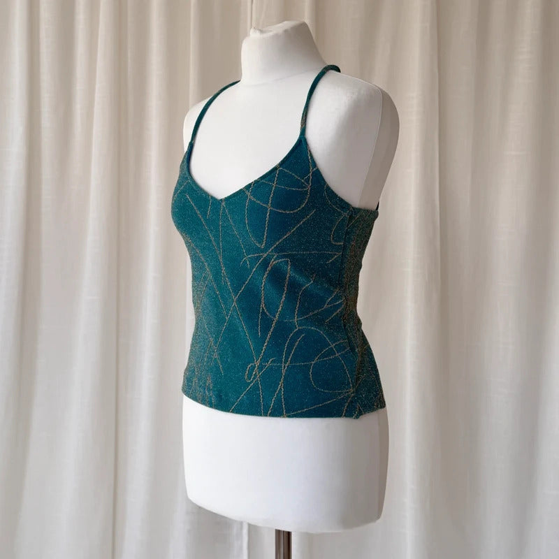 2000's Turquoise Strappy Backless Top