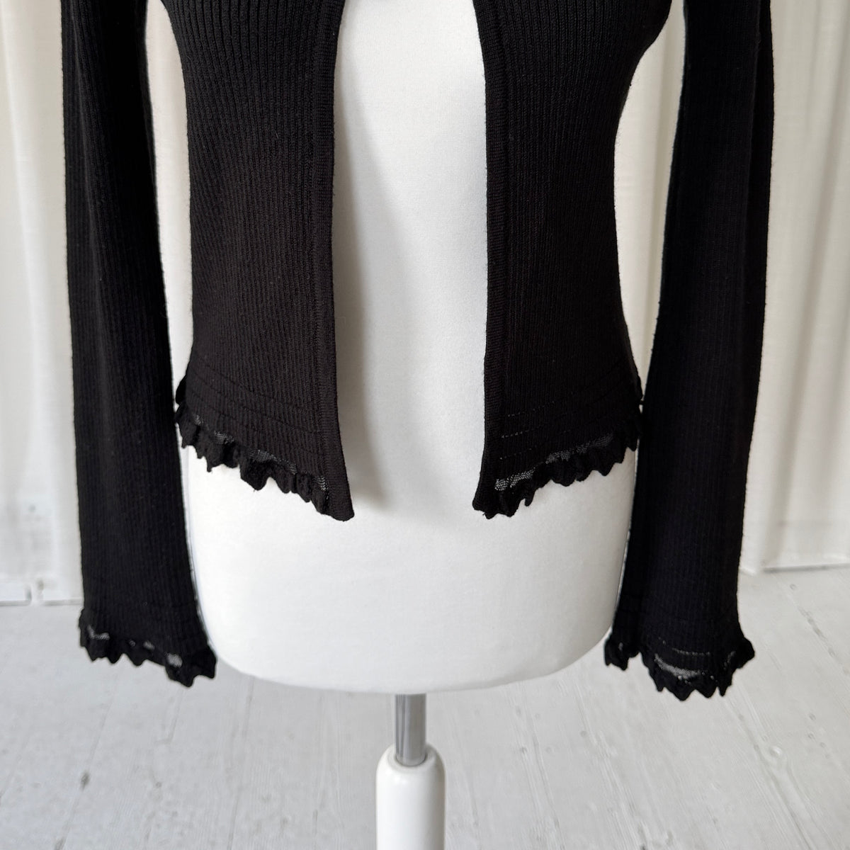 Black Ribbed Tie Cardigan