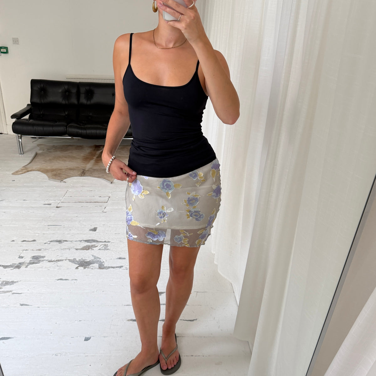 Italian Vintage Silk Devoré Floral Midi Skirt