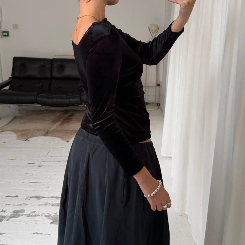Italian Vintage Black Velvet Top