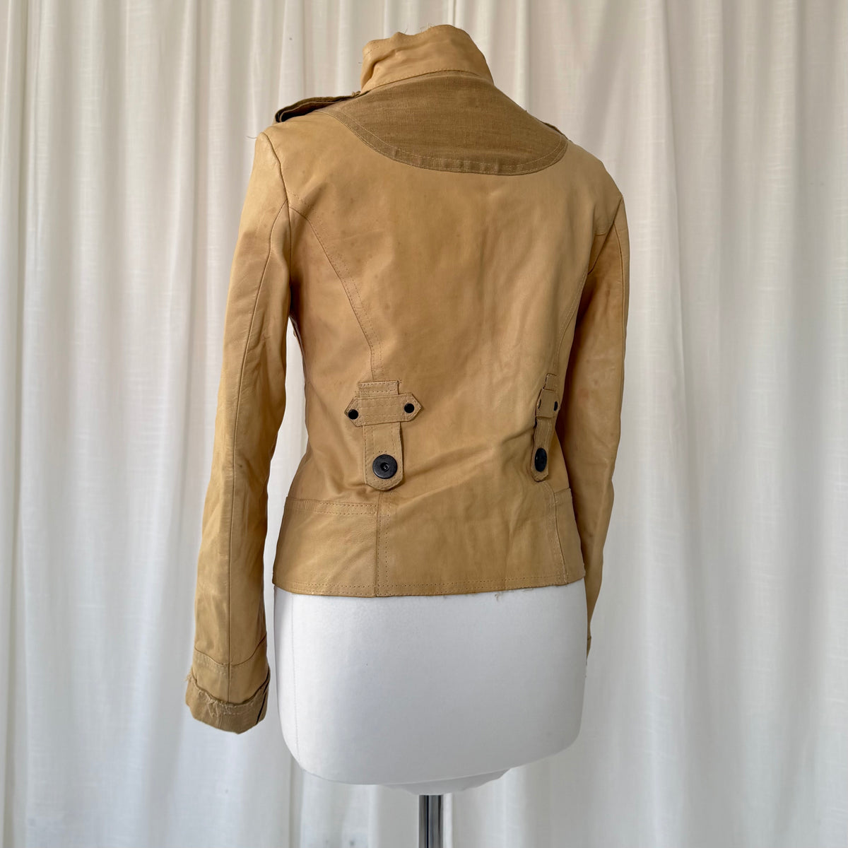 Beige Leather & Linen Jacket