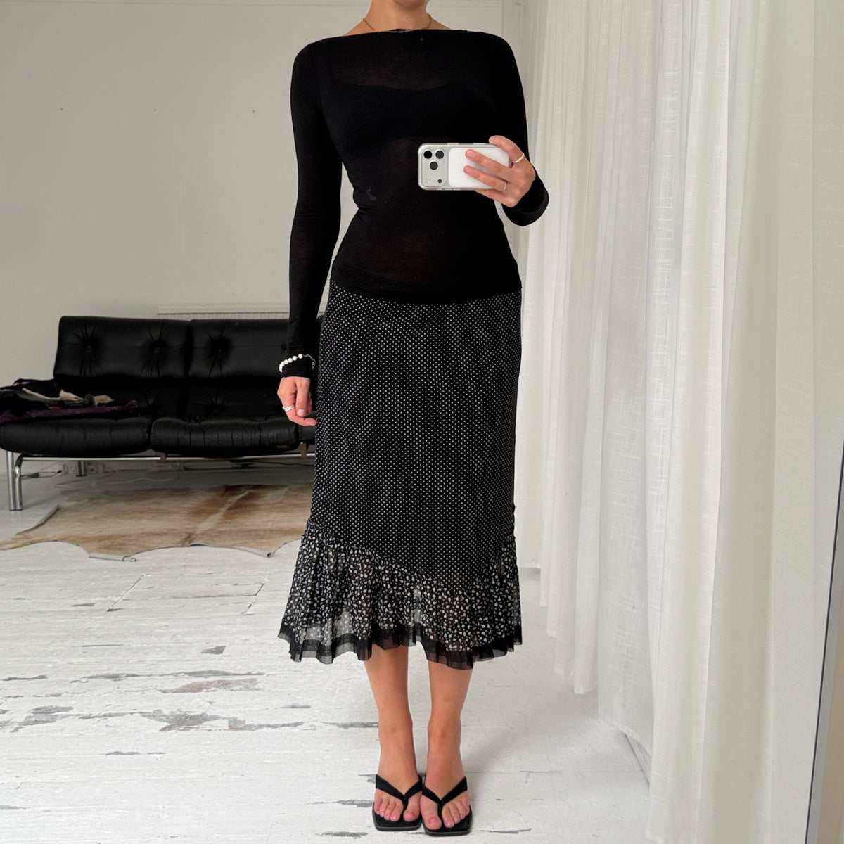 Black Polka Dot Maxi Skirt