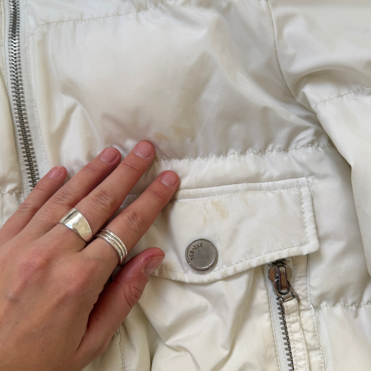 2000s Cream Cropped Puffer Bomber Jacket