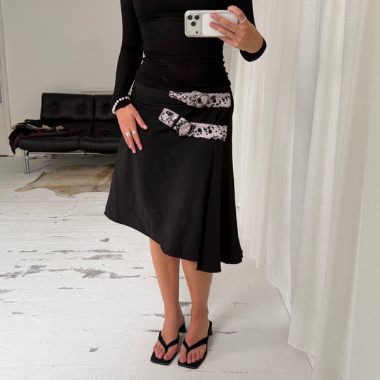 Black Asymmetric Buckle Wrap Skirt