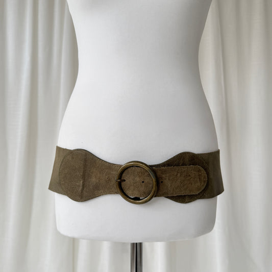 1990s Chunky Khaki Leather Belt