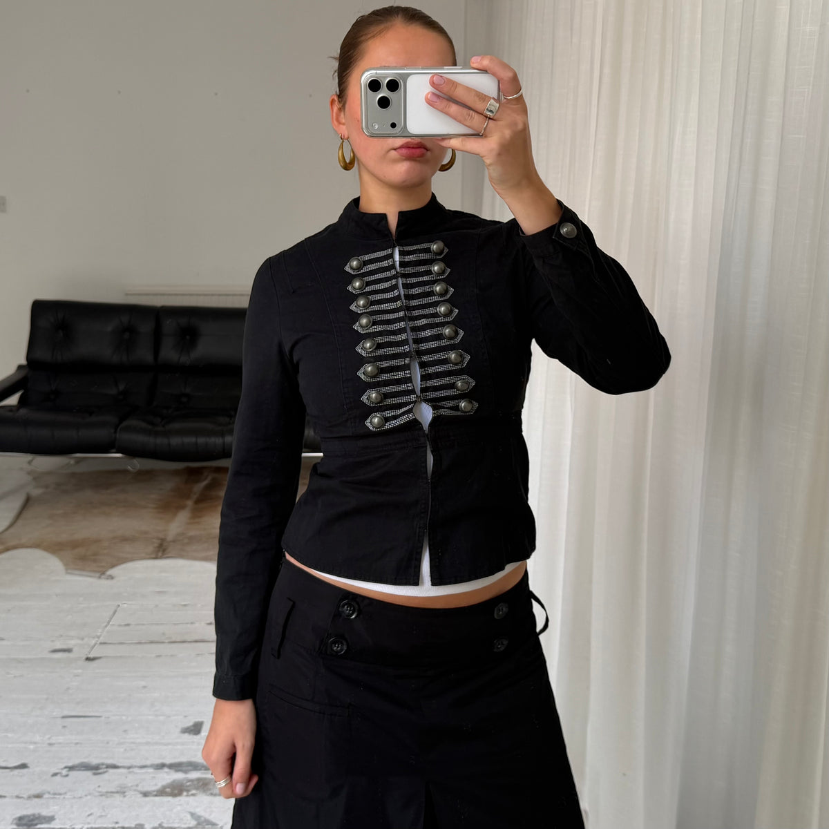 Black Military Hook & Eye Jacket