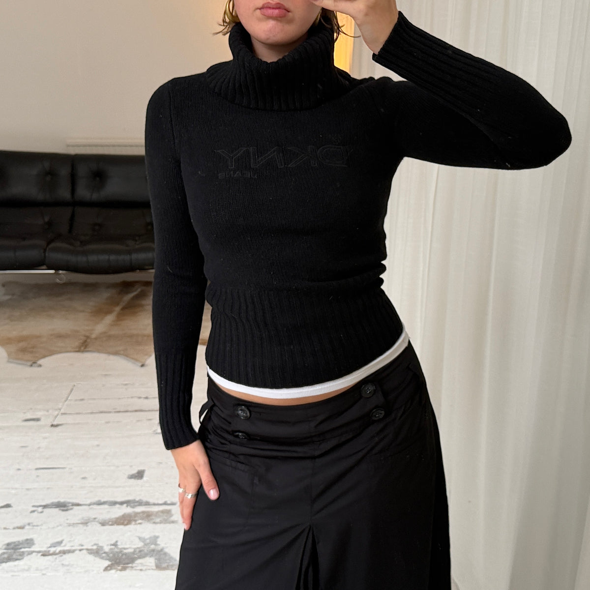2000s DKNY Wool Logo Rollneck Jumper