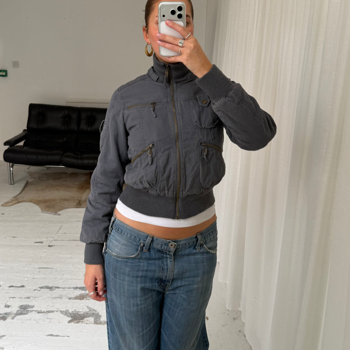 Grey Utility Bomber Jacket