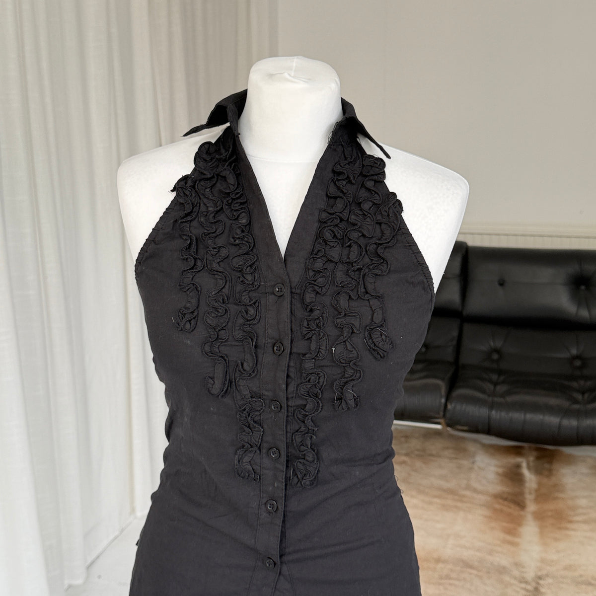 Black Ruffle Halterneck Top