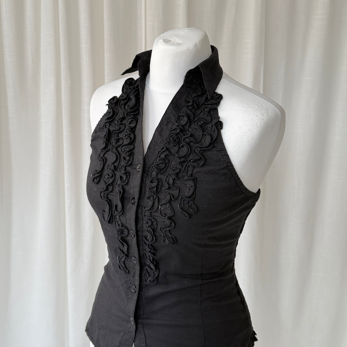 Black Ruffle Halterneck Top