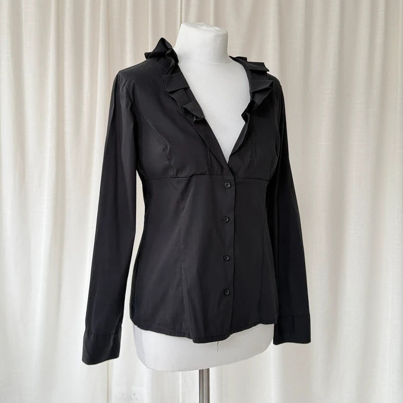 Black Tailored Ruffle Shirt