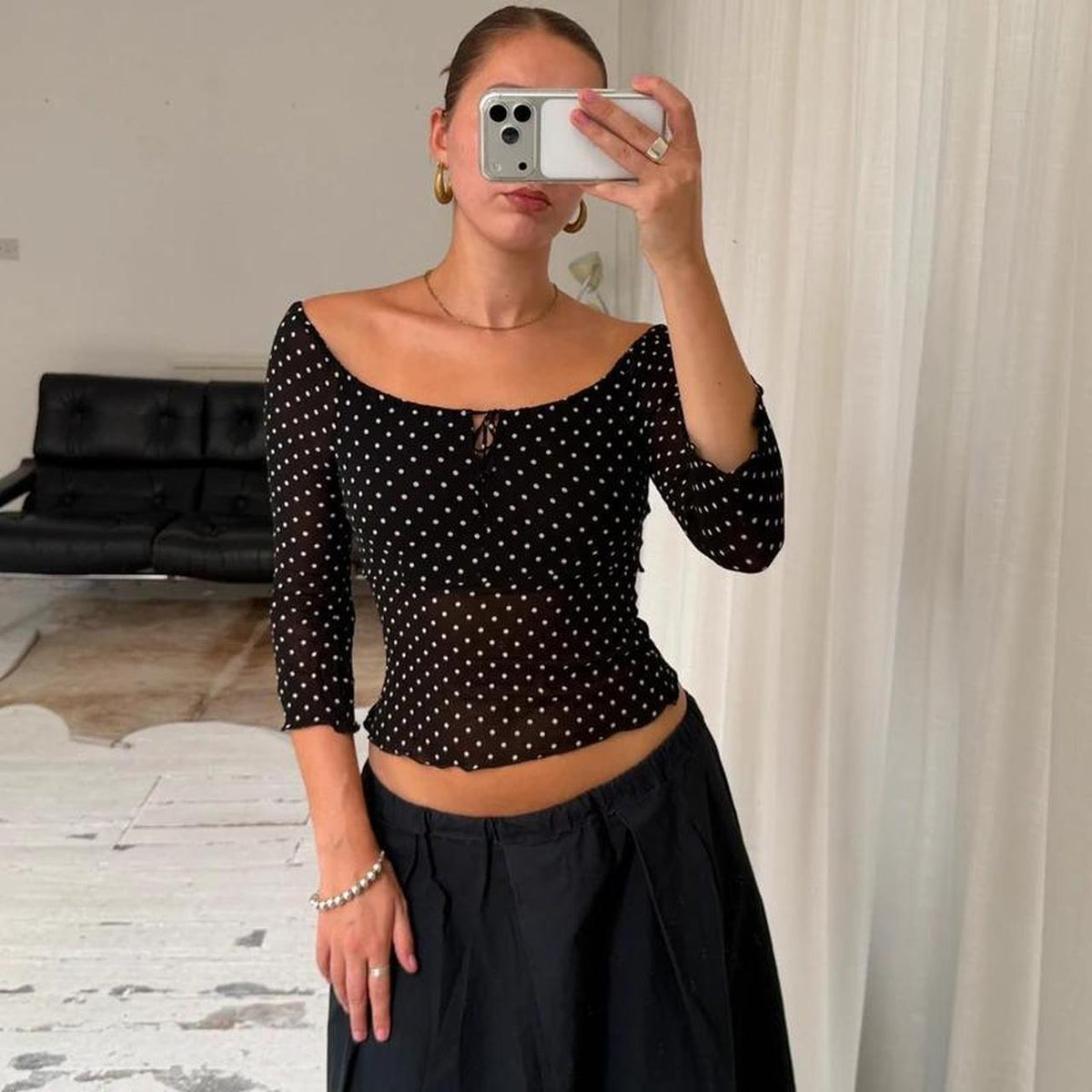 Luisa Spagnoli Polka Dot Mesh Top