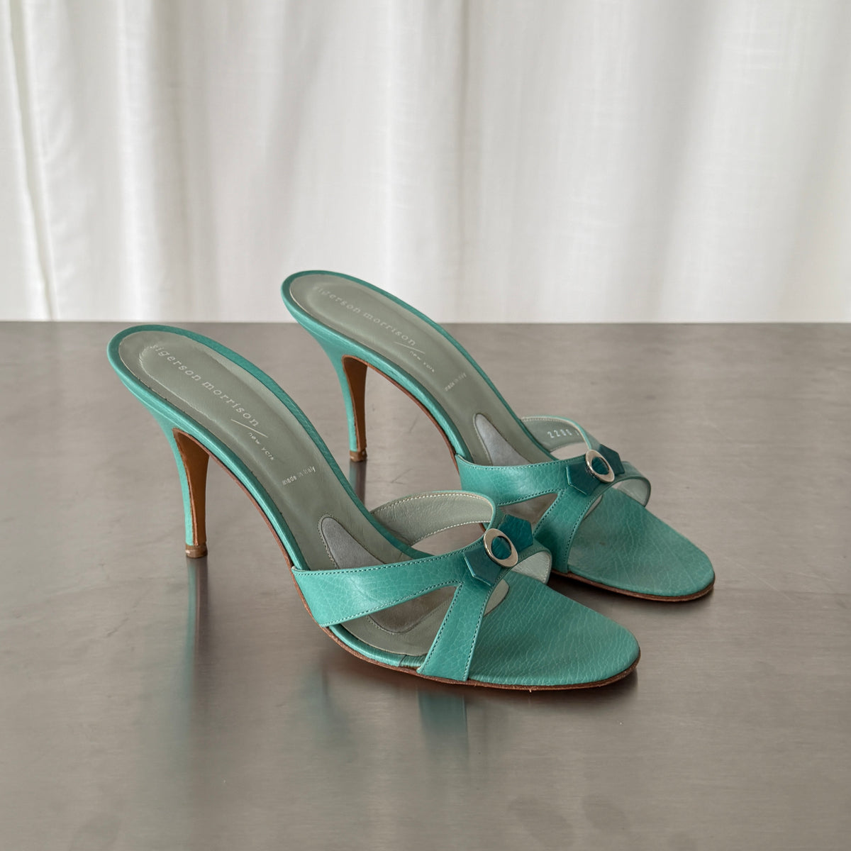 Sigerson Morrison Turquoise Leather Mule Heels