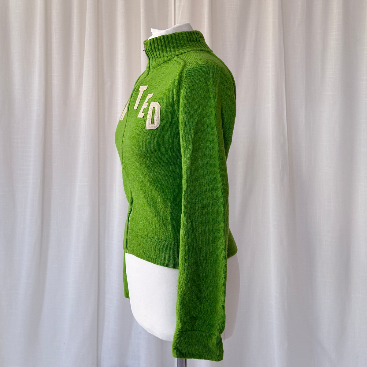 Green Pure Virgin Wool Zip Knit