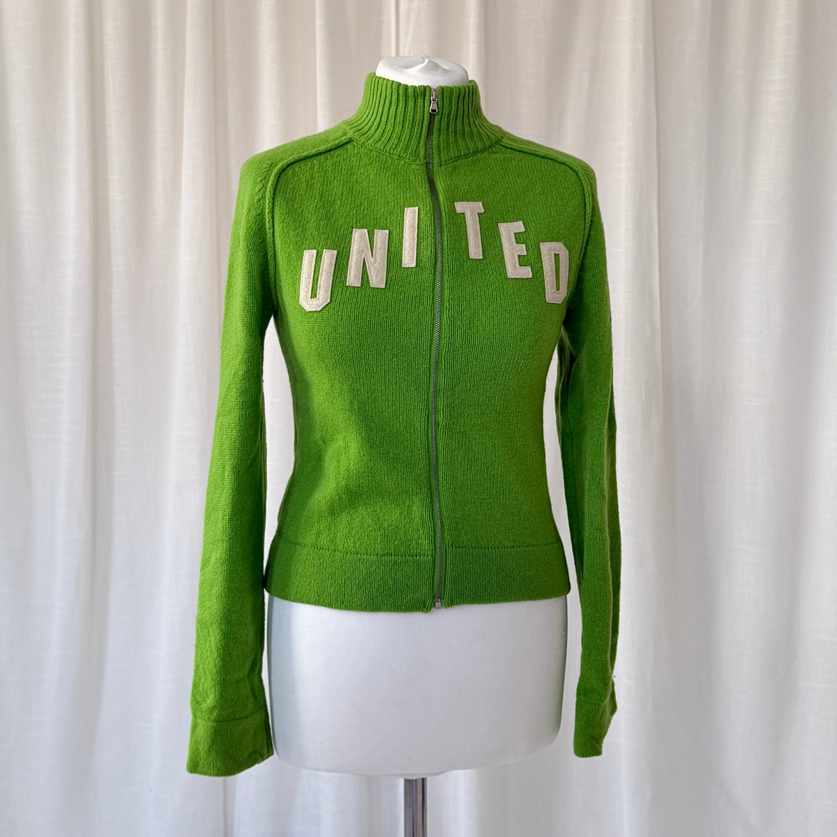 Green Pure Virgin Wool Zip Knit