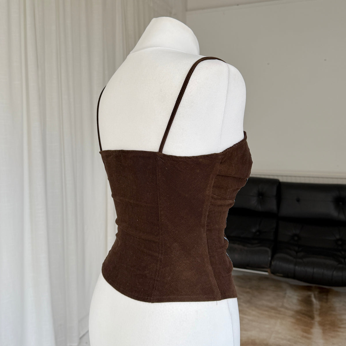 Brown Corduroy Lace-Up Corset Top