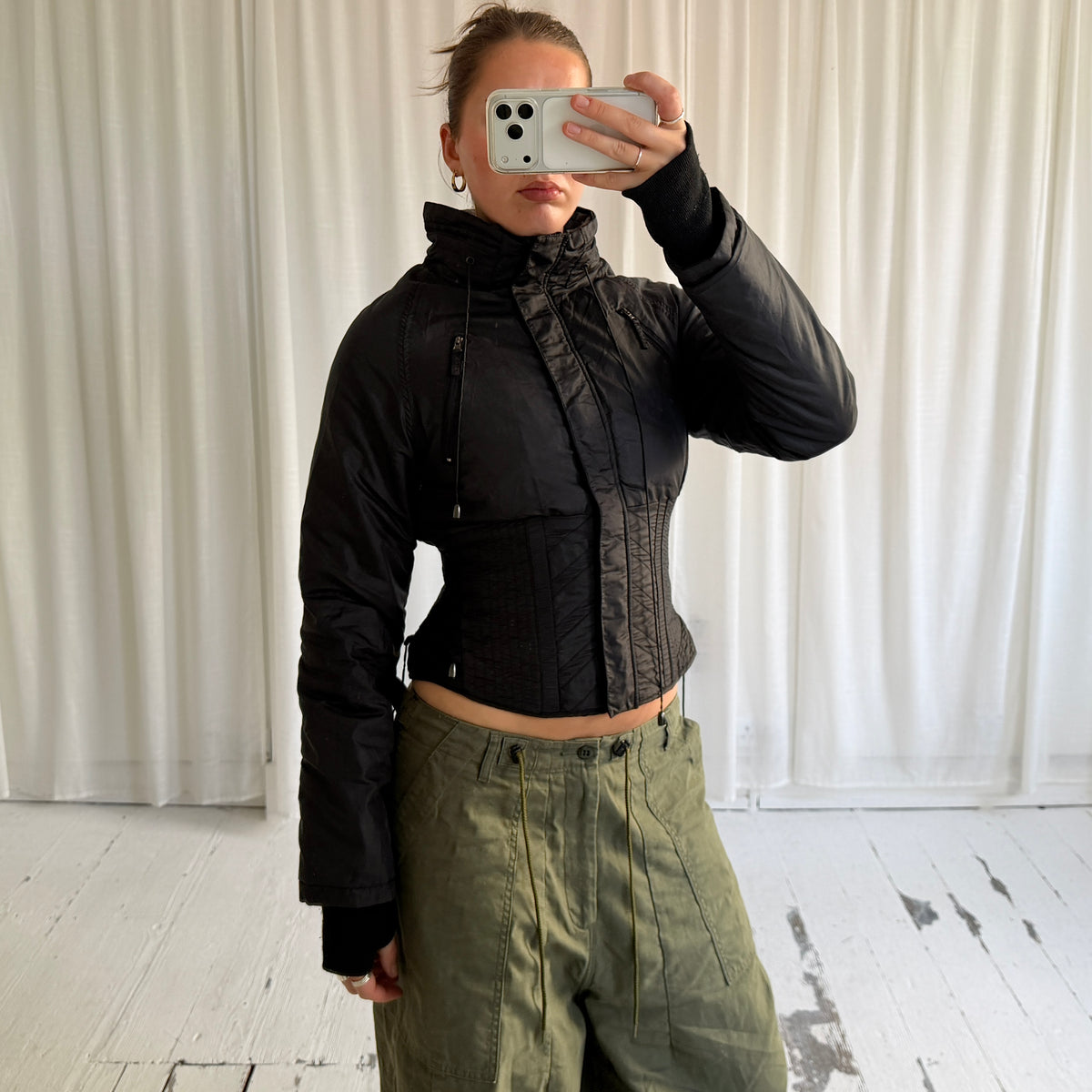 2000s Corset Waist Structured Nylon Jacket