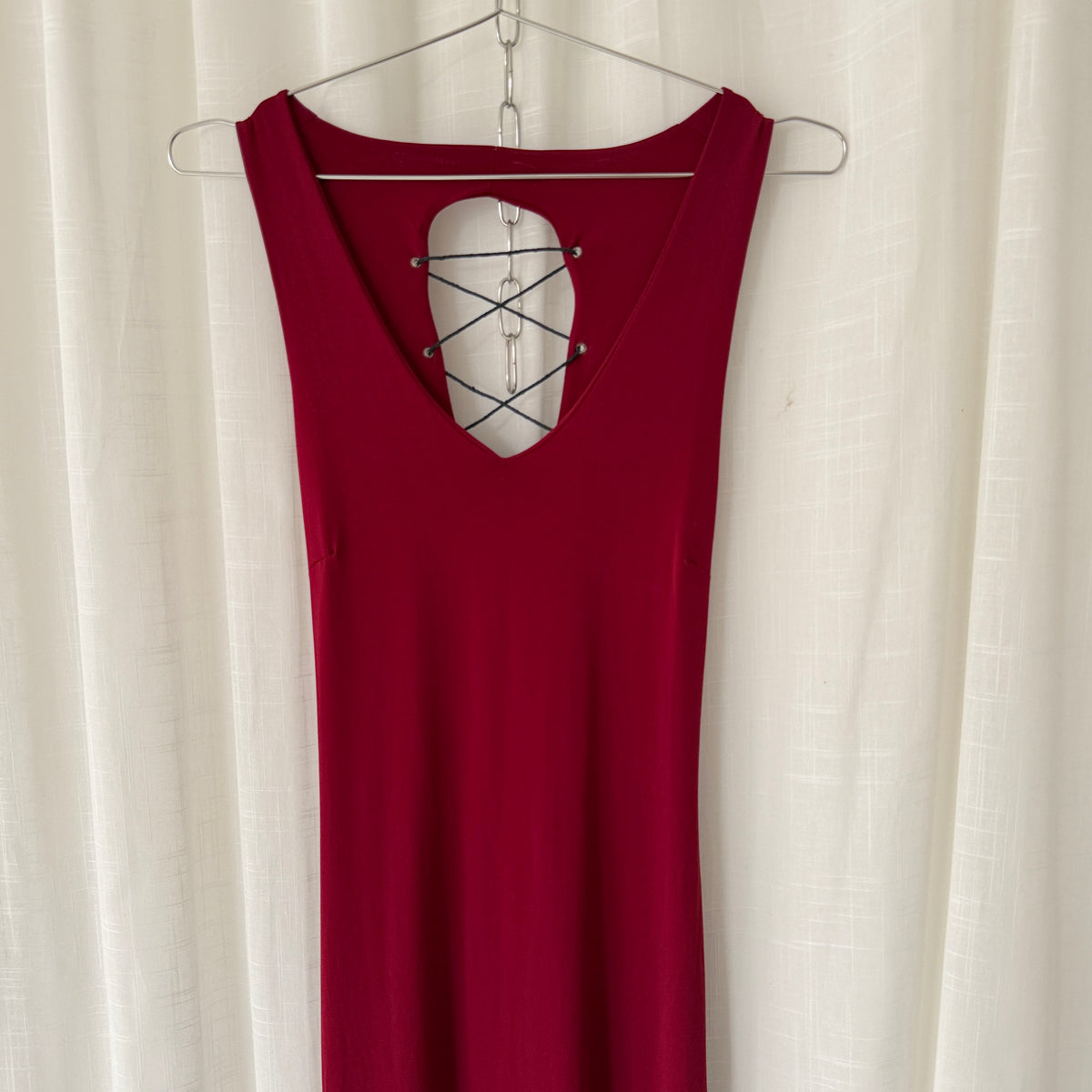 Burgundy Lace-Up Maxi Dress