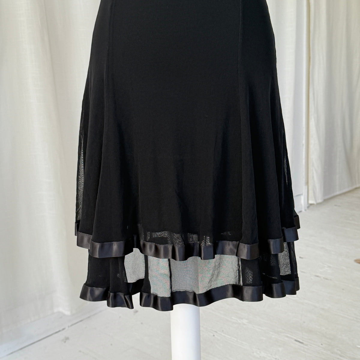 Italian Vintage Black Ruffle Hem Mini Dress