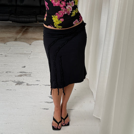 Black Ruffle Midi Skirt