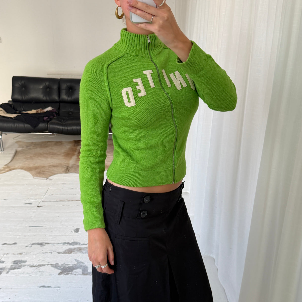 Green Pure Virgin Wool Zip Knit