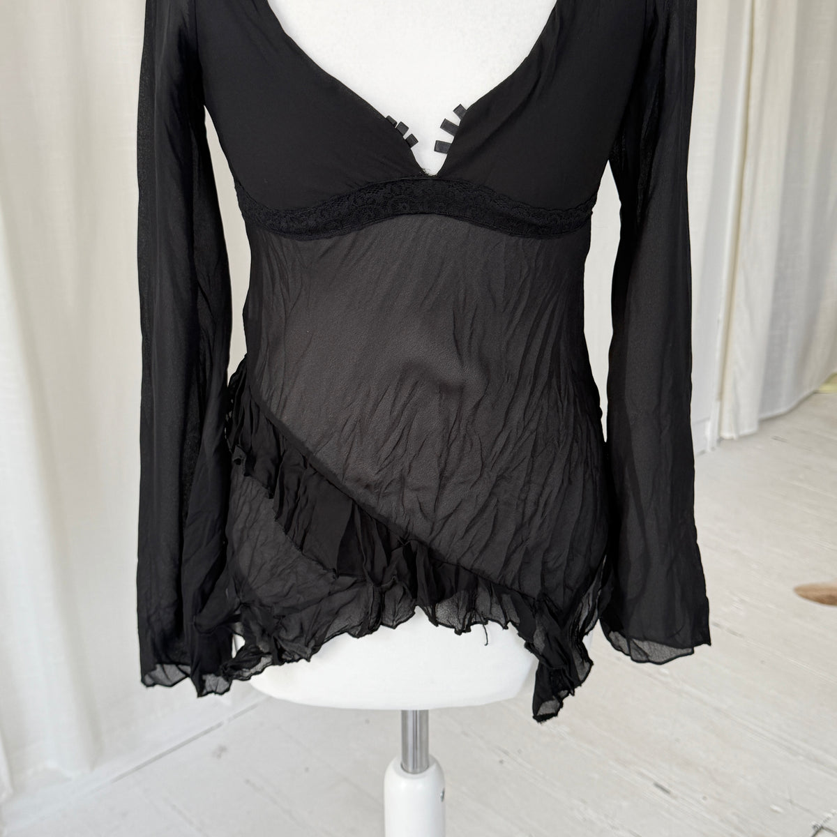 Italian Vintage Sheer Mesh Ruffle Top