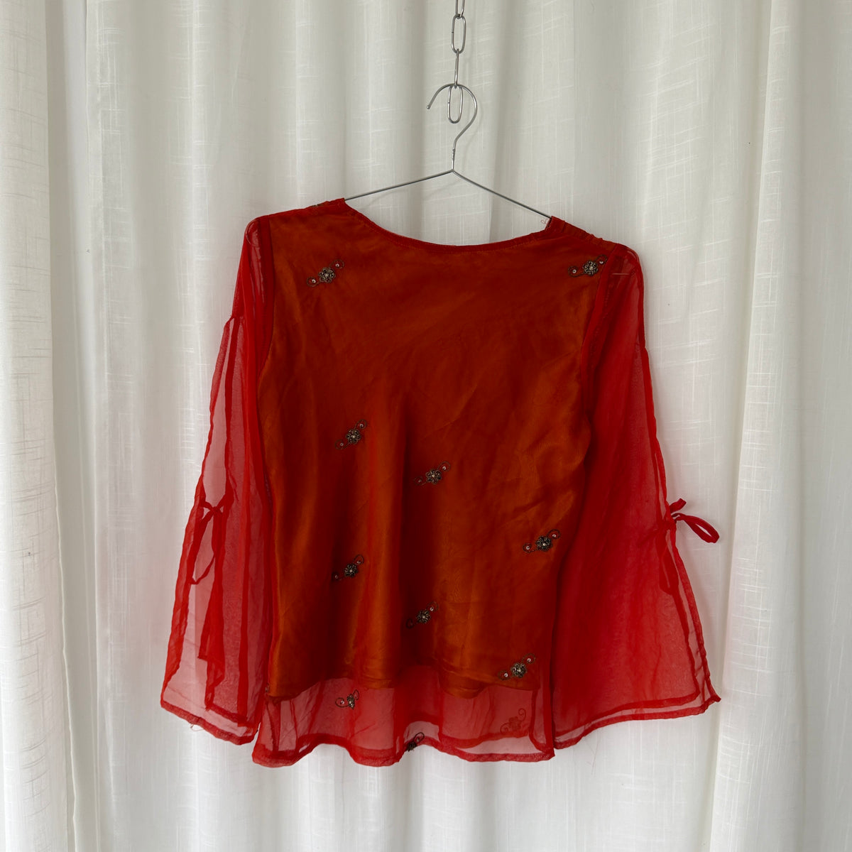Orange Pure Silk Embellished Blouse