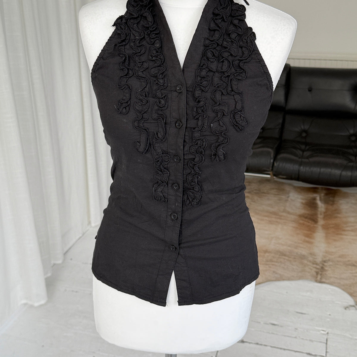Black Ruffle Halterneck Top