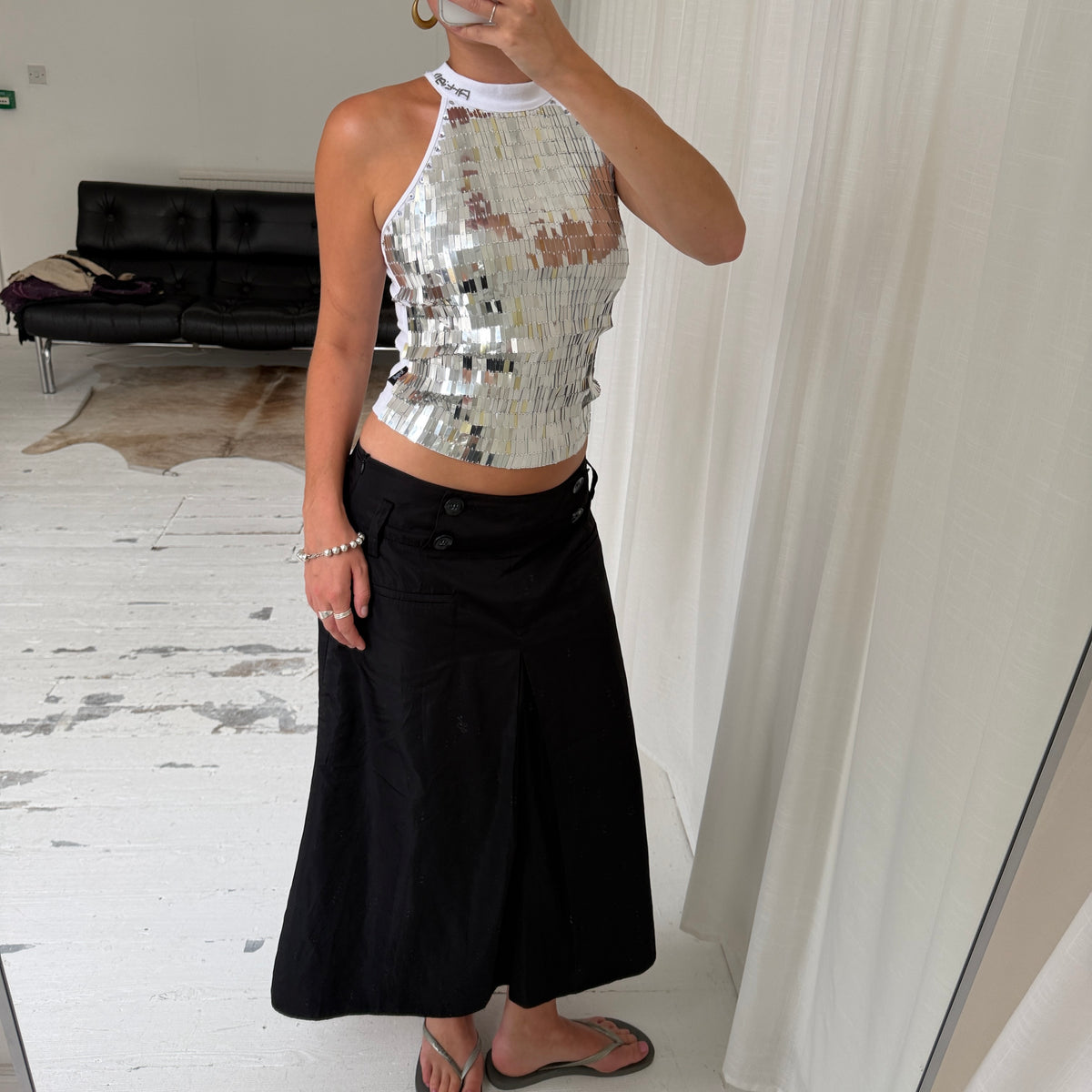 Silver Mirror Sequin Halterneck Top