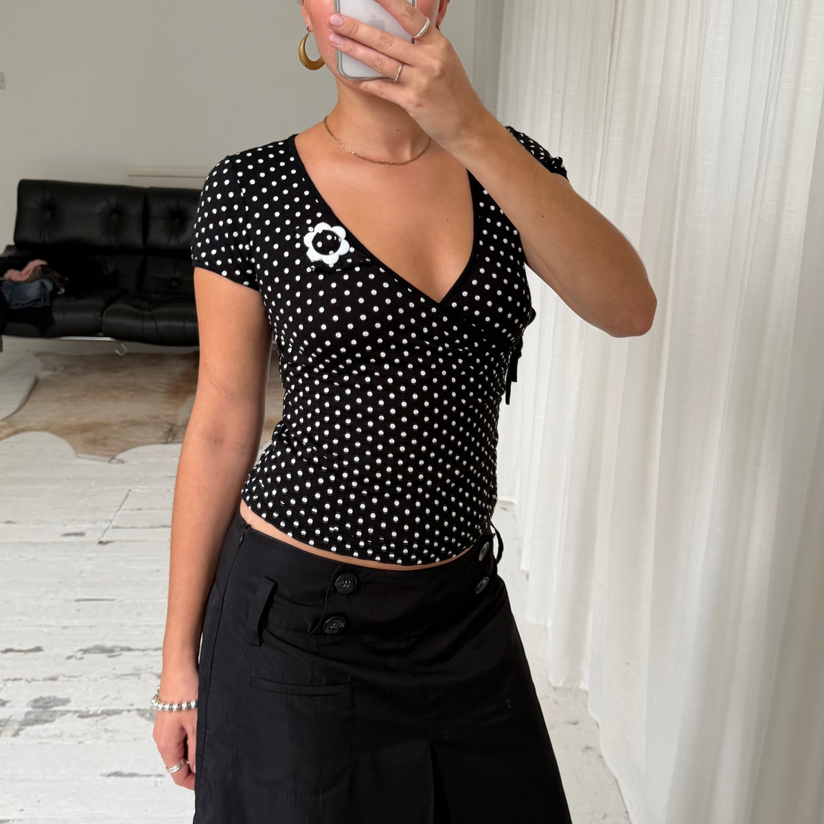 Black Polka Dot Wrap Top