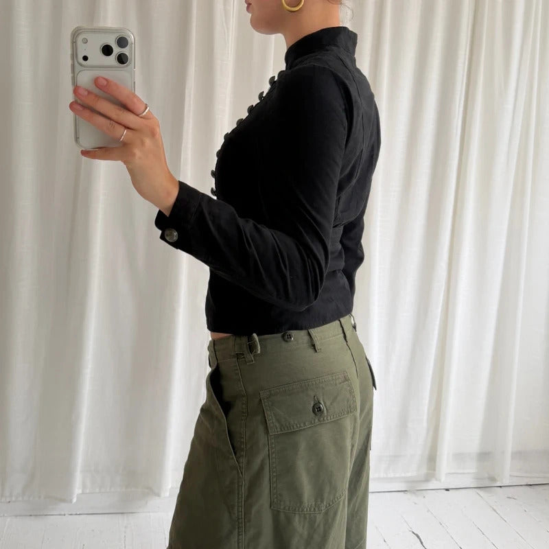 2000s Black Military Hook & Eye Jacket