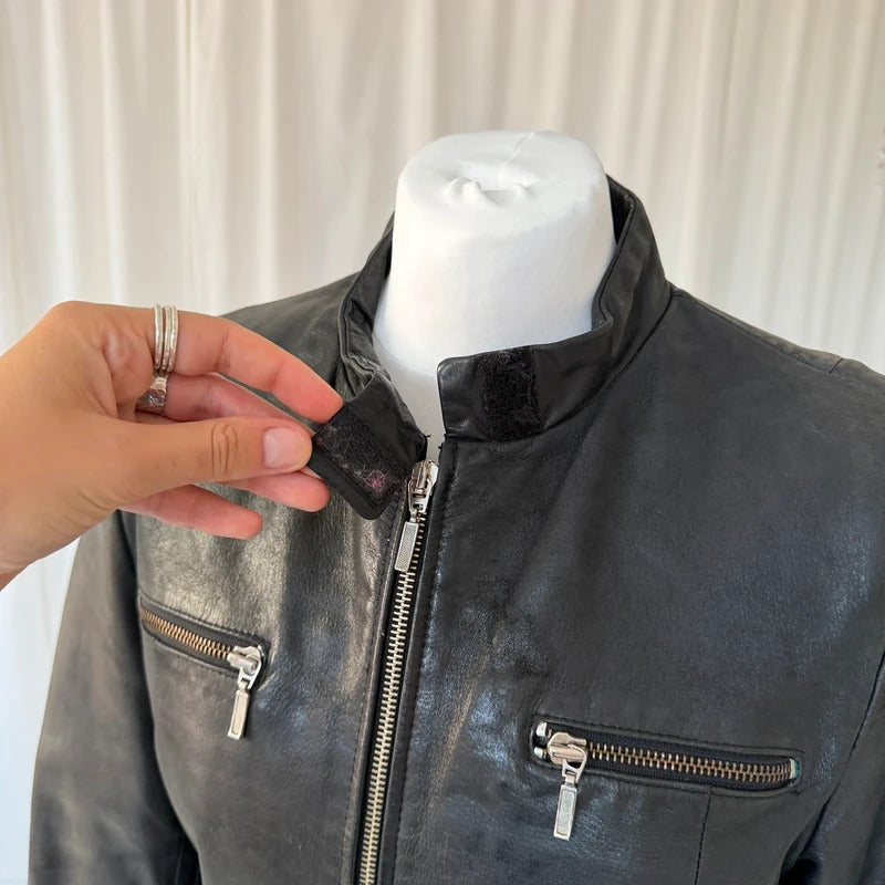 Italian Vintage Black Leather Biker Jacket