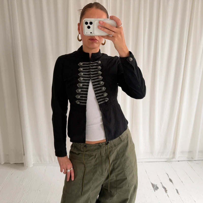 2000s Black Military Hook & Eye Jacket
