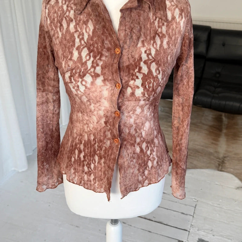 Italian Vintage Sheer Lace Shirt