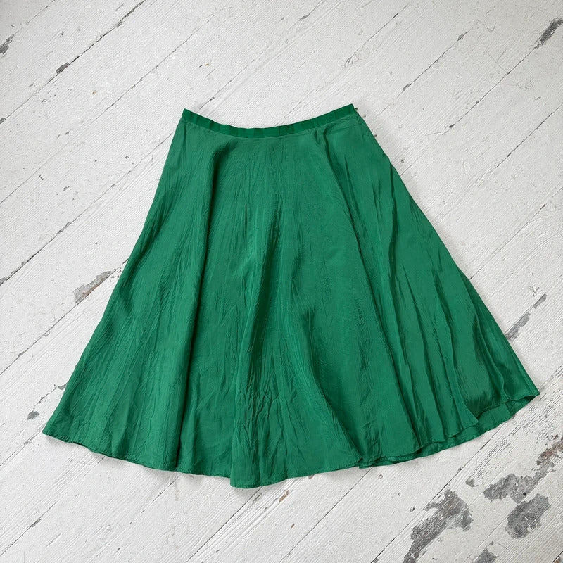 Green Silk Midi Skirt